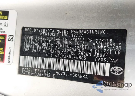 2008 Toyota Camry Solara Se из США, поврежденный, VIN 4T1FA38PX8U146805